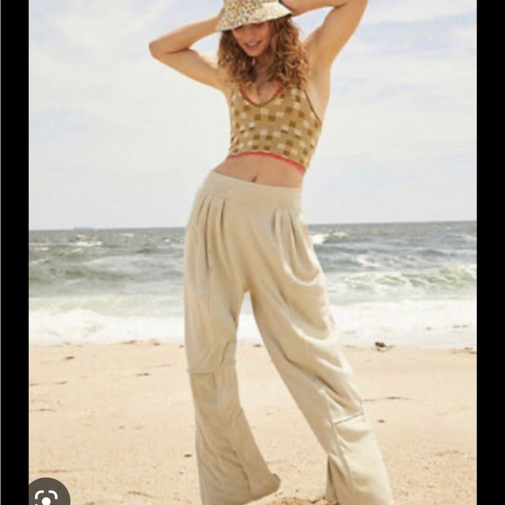 Free people tan wide leg beach pants